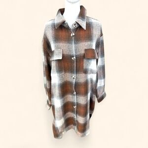 Sweet‎ Lovely by Jen 1XL Plaid Shacket Shirt Duster Button Front Pockets
